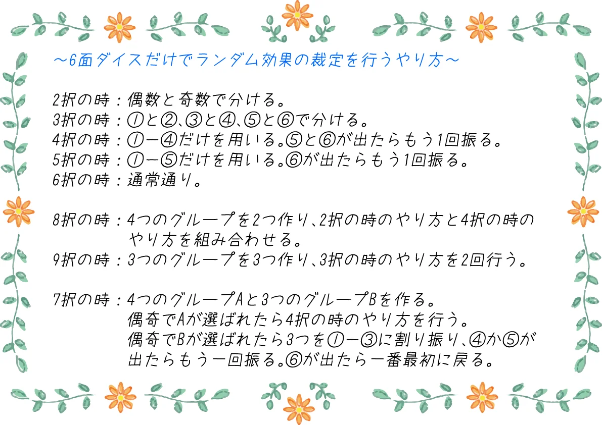 6面ダイスだけでランダム効果の裁定を行うやり方